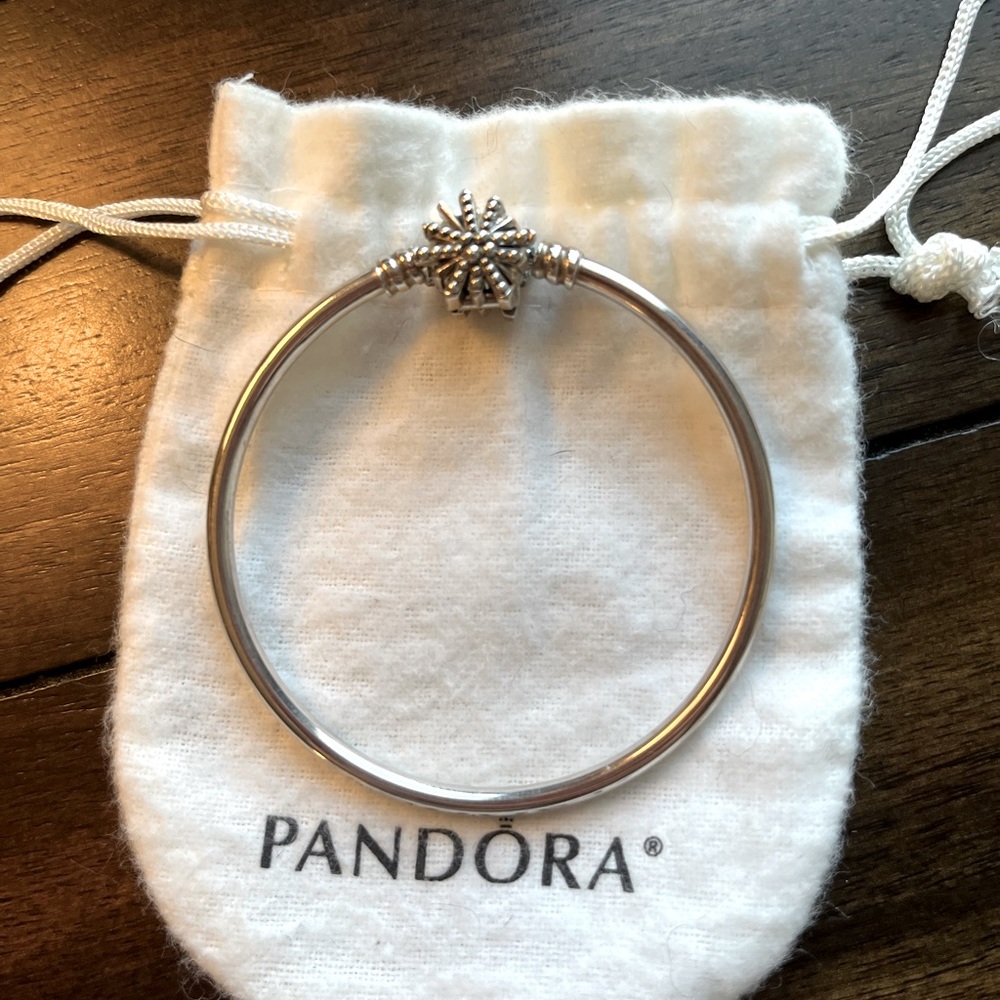 Pandora Retired fireworks bangle engraved with “The best is yet to come”